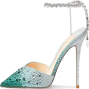Women’s Crystal Rhinestone High Heel Sandals – Satin Stilettos with Ankle Strap