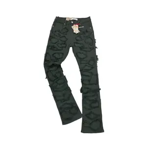 STONE PATCHES STACKED JEANS