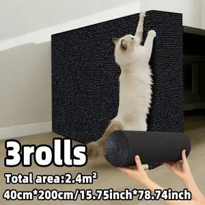 3-Piece Self-Adhesive Removable Cat Scratching Post Set, Sticky Carpet Included, Durable Indoor Cat Tree Furniture Protector Pad, Vertical Scratcher