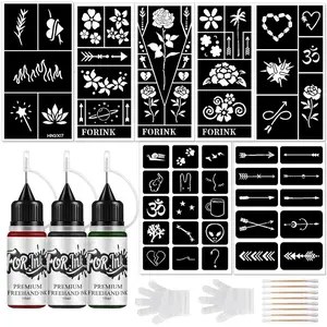 Semi-permanent Tattoo Kit, 1 Set Long-lasting Temporary Tattoo Inking Gel with 7 Reusable Stencils & Disposable Gloves Set, Professional Application Body Art Kit for Parties Beauty Products, Makeup Products Party Supplies, Temporary Tattoo Kits