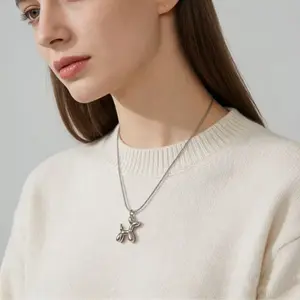 S925 sterling silver 3D balloon dog choker / vintage distressed balloon dog pendant necklace. Hypoallergenic, eco-friendly, and perfect for any occasion.
