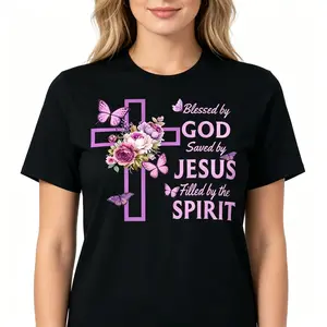 "Blessed By God Saved By Jesus" Purple Cross Unisex Tee |   All-Season Breathable Top