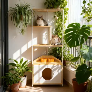 Large Cat Tree For Indoor Cats, Multi-Functional Corner Cat Tower With Feeding Station, Condo, Scratching Posts And Play Platforms, Stable Pet Furniture