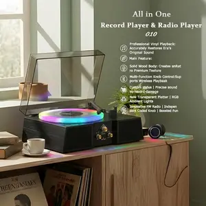 Myvision RGB Vinyl Record Player & FM Radio Rechargeable 3-Speed Bluetooth Portable Turntable with High-Power Stereo Speakers Subwoofer RCA Line Out AUX in Headphone Jacks Supports 33-1/3 45 78 RPM 7/10/12-inch Records tiktokshopspringglowup, Music Vinyl,