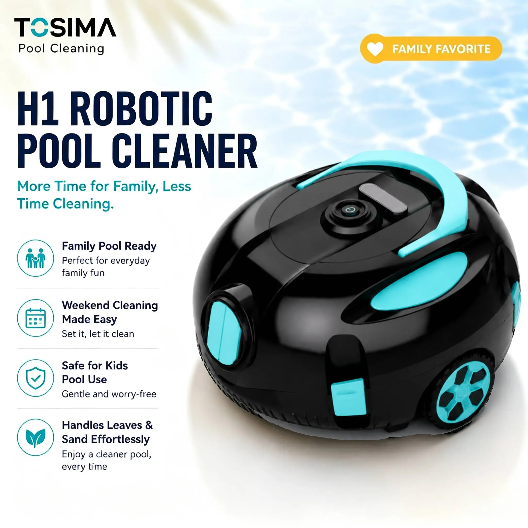 Tosima Cordless Robotic Pool Cleaner H1, Automatic Vacuum for Above/Inground Backyard Pools, Dual-Motor Power, Fine Filter, Auto-Parking, Smart Cleaner for Leaf, Sand & Debris, Pool Vacuums, Pool Cleaning
