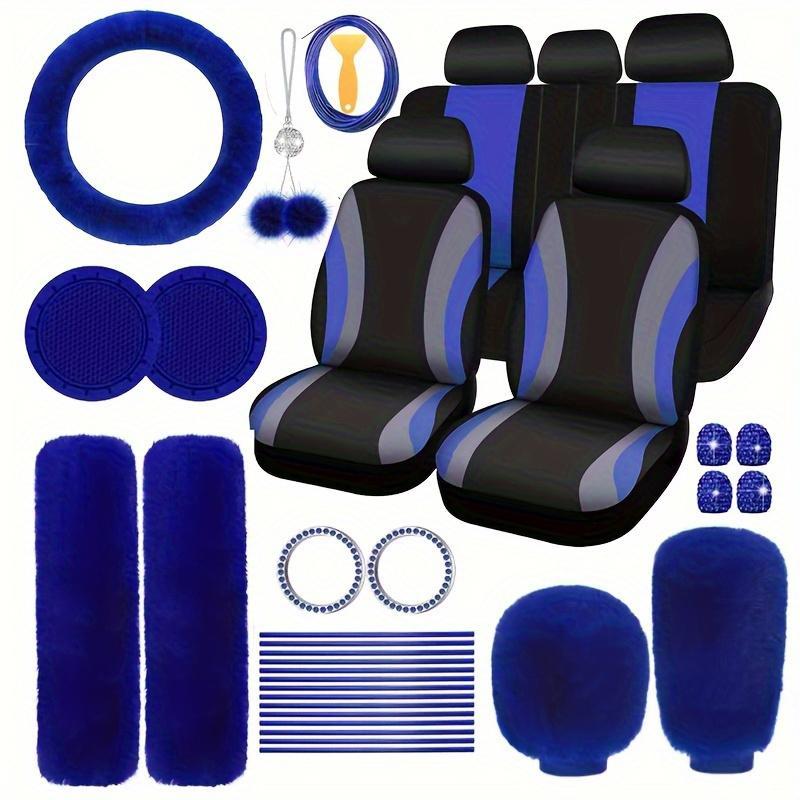 Car Interior Decorative Accessories, Car Seat Decorative Accessories, Universal Plush Steering Wheel Protective Cover Kit, Fashionable Car Interior Seat Set for Women & Men, Cute Car Accessories