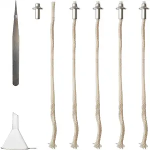 5 Pcs 1/2-Inch Diameter Aluminum Tube Holder Wick Replacement Cotton Wicks with Tweezer and Oiling Funnel for Candle Lamp and Small Oil Lamp or DIY Oil Lamps Burner