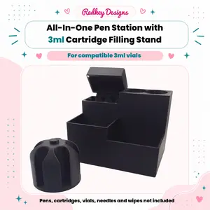 All-in-One Pen Station with 3ml Cartridge Filling Stand. Magnetic Lid & Storage | Peptide, Insulin, TRT Vial Organizer