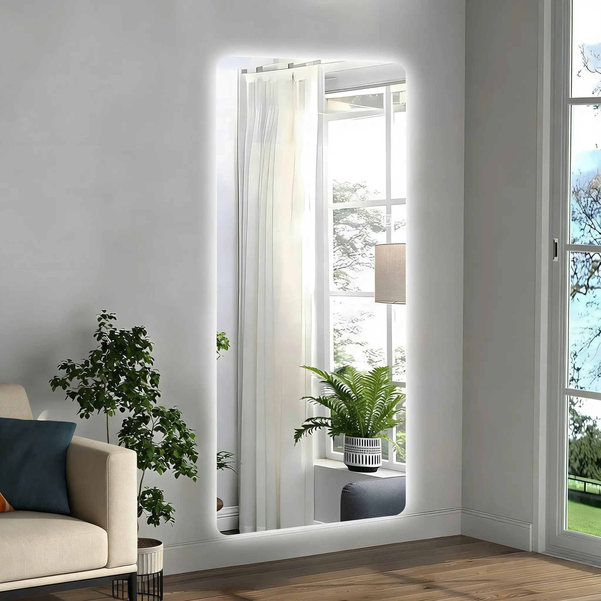 65x21in Full Body Mirror with Lights Full length mirror wall hanging type Suitable for bedrooms, dimming and 3 color lighting