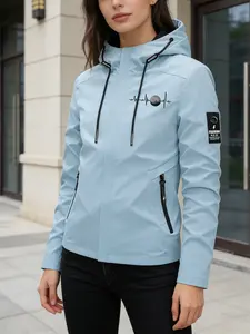 Women's Hooded Windbreaker Jacket Two Color Options Moon Heartbeat Line Print Stylish Eye Catching Loose Slimming Fit Trendy Street Style Versatile Daily Wear Comfortable Lightweight Breathable Machine Washable Cool Fashion Outerwear
