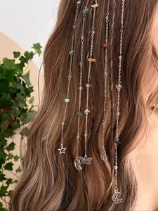 5 Piece Boho Bohemian Flair Turquoise Crescent Hair Accessory Set, Daily & Party Wear, Stylish Women's Jewelry, Perfect Gift Idea, Boho Accessories, Hairpiece, Complete Set, Moon Crescent Shape, Crescent Moon Design