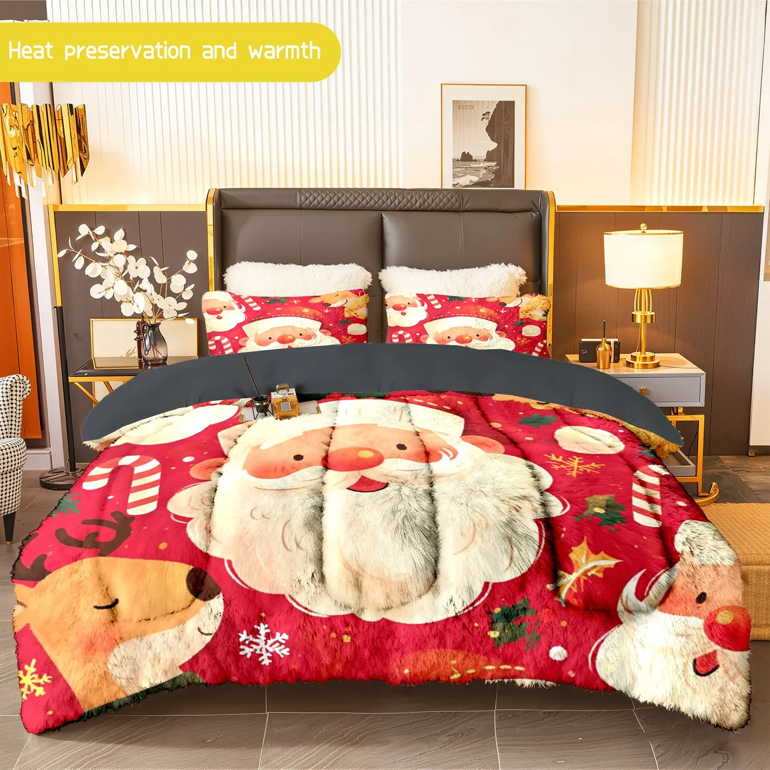 3pcs (1 comforter + 2 pillowcases) Christmas - themed Flannel and Milk Velvet Comforter Set, Soft Warm Cozy Bedding Set for Adults, Trendy Milk Velvet Bedding Essentials