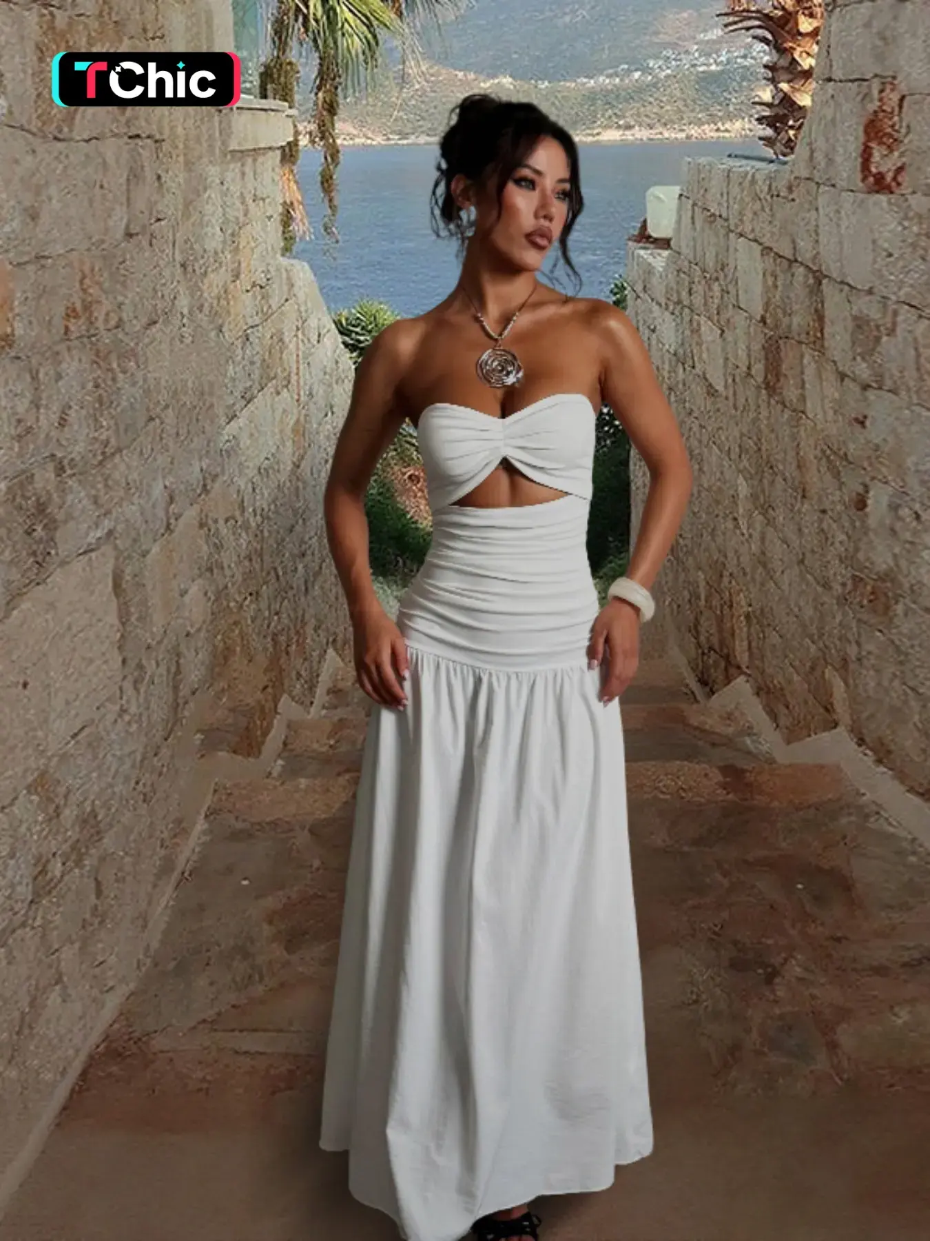 Women's Sexy Hollow Out A-Line Strapless Elegant Cocktail Dress, Plain Fitted Design, Perfect for Vacation Wear, Stylish Summer Fashion, Cocktail Party Dresses