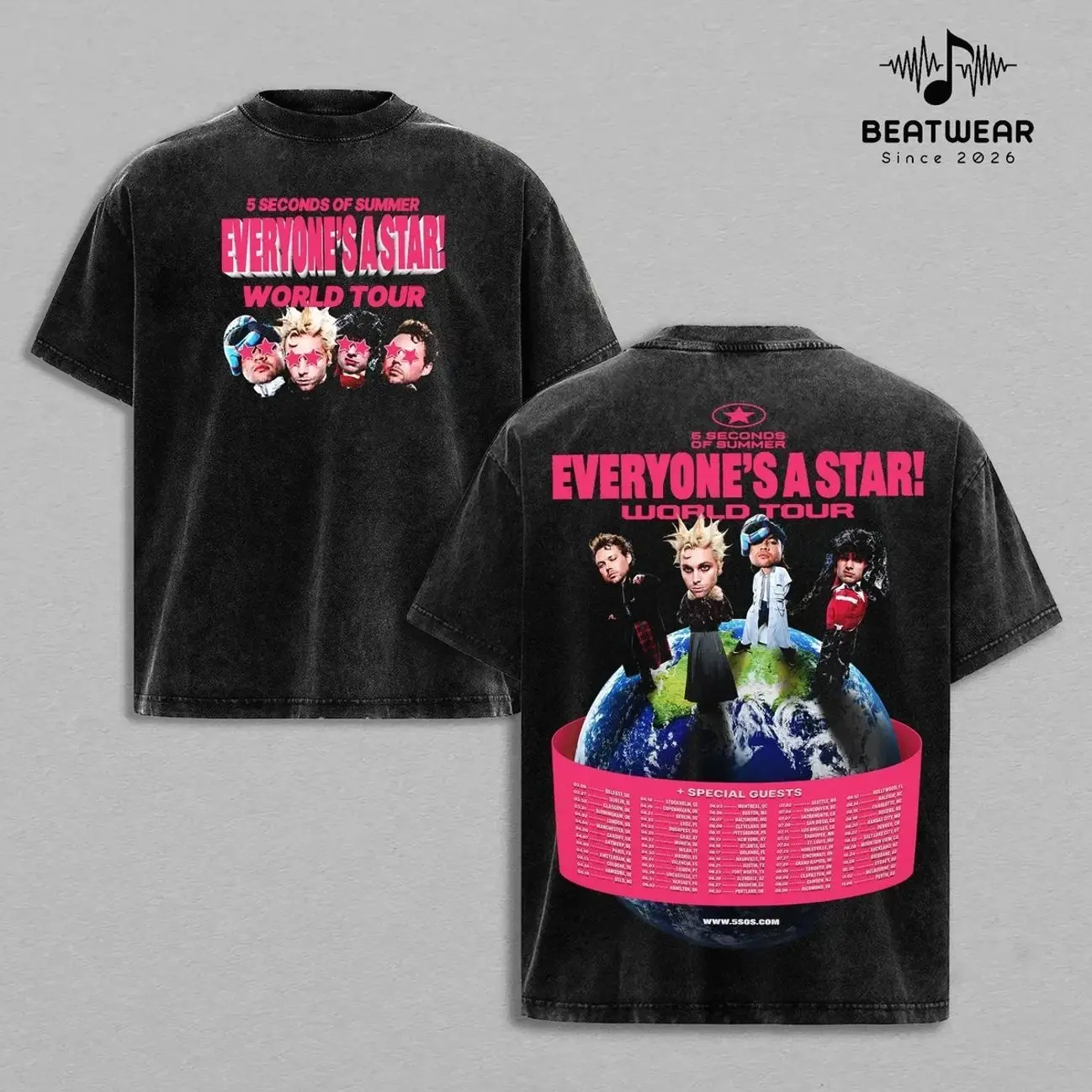 5 Seconds Of Summer Band Vintage Heavy Washed Shirt V2 EVERYONE’S A STAR! 5SOS World Tour 2026 Men's T-shirt Unisex Oversize Rock Pop-rock Band Cotton Gift For Rock Music Lovers Y2K Outfits Vintage 90s Graphic SWU