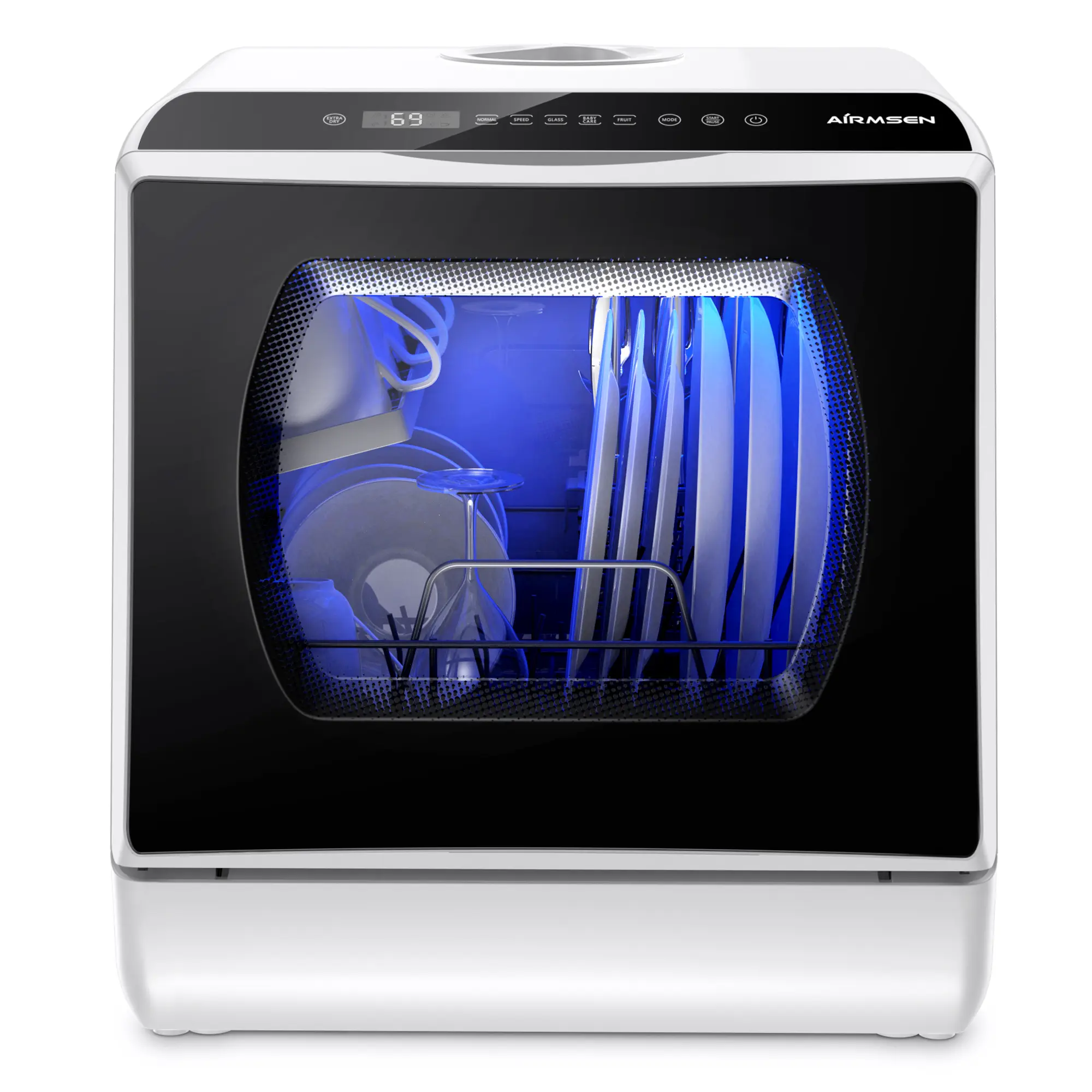 AIRMSEN Multi-functional Portable Countertop Dishwasher 5 Wash Programs 5-Liter Water Tank Double-Glazed Door No Hook-Up Required for Homes Apartments and Caravans - Cleaning Machine