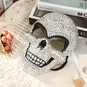 Horror Skull Mask for Halloween Party, Rhinestone Decorated Face Cover, Unisex Costume Accessory, Perfect for Men and Women