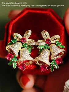 1 Pair Pretty Small Bell Cubic Zirconia Drop Earrings For Women For Wedding Engagement Anniversary Party Jewelry Christmas Day Gift