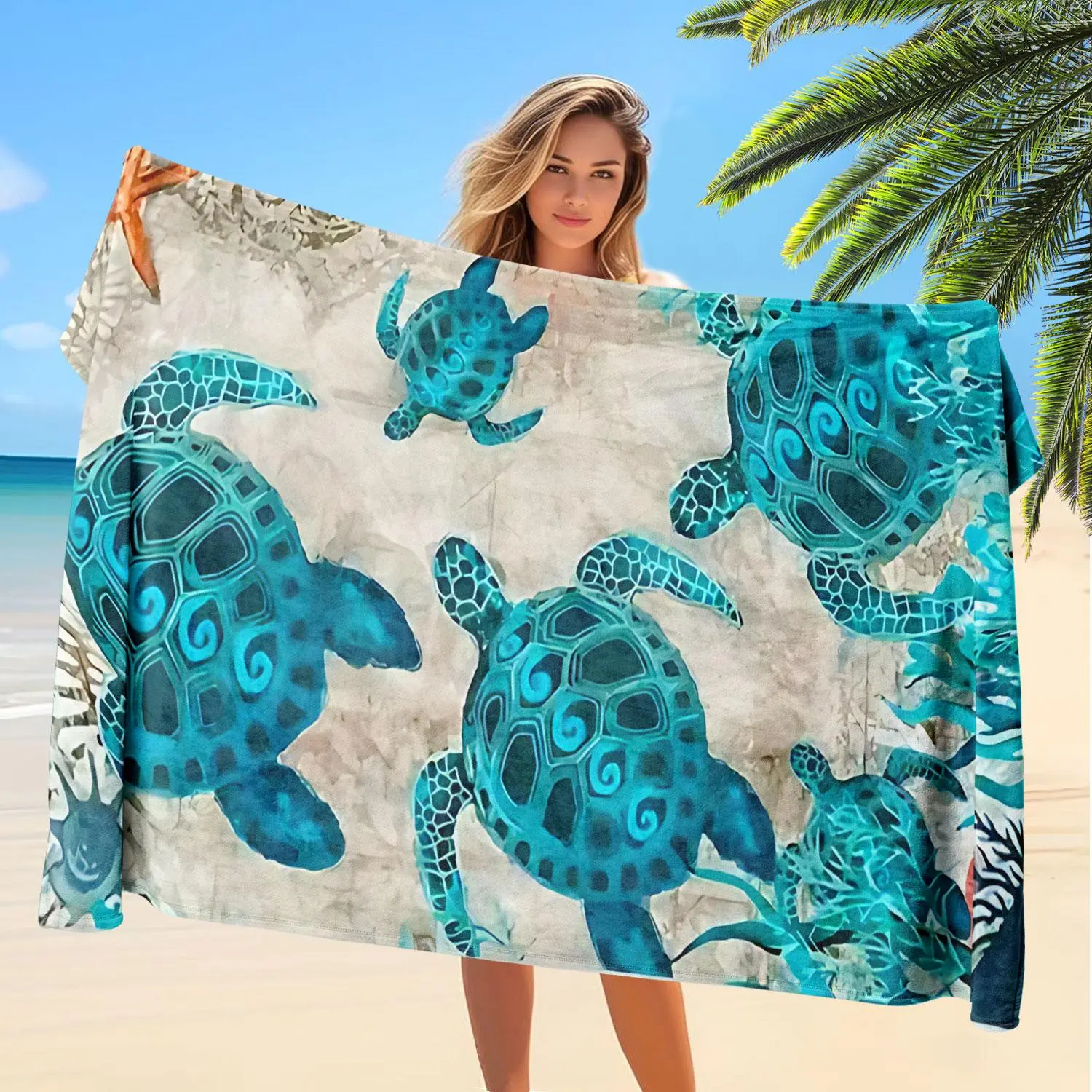 Sea Turtle Pattern Beach Towel, Quick Drying Absorbent Large Beach Towel, Soft Portable Outdoor Towel for Beach Camping Swimming, Design Beach Towel