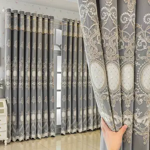 1pc Double Layer Multicolor Blackout Curtain, European Palace Embroidered Pearl Sheer + Blind Set, Easy Install for Living Room Bedroom, Blackout Window Cover