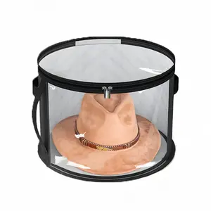 [Hat box] Black large-capacity hat storage bag, top side with window, foldable, sturdy handle, cowboy hat, baseball cap, beach hat storage bag, can hold up to 7 pieces, Durable lightweight organizer
