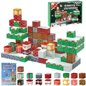Christmas Magnetic Blocks 150PCS Set Light Up STEM Building Toy Gift for Kids 4-8 with Lava Water Grass & Cube Characters