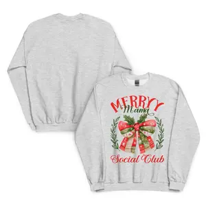 Merry Mama Social Club Sweatshirt – Christmas Sweatshirt for Moms, Holiday Crewneck, Cozy Winter Outfit, Cute Christmas Apparel, Mom Gift Idea, Holiday Fashion, Ready to Ship