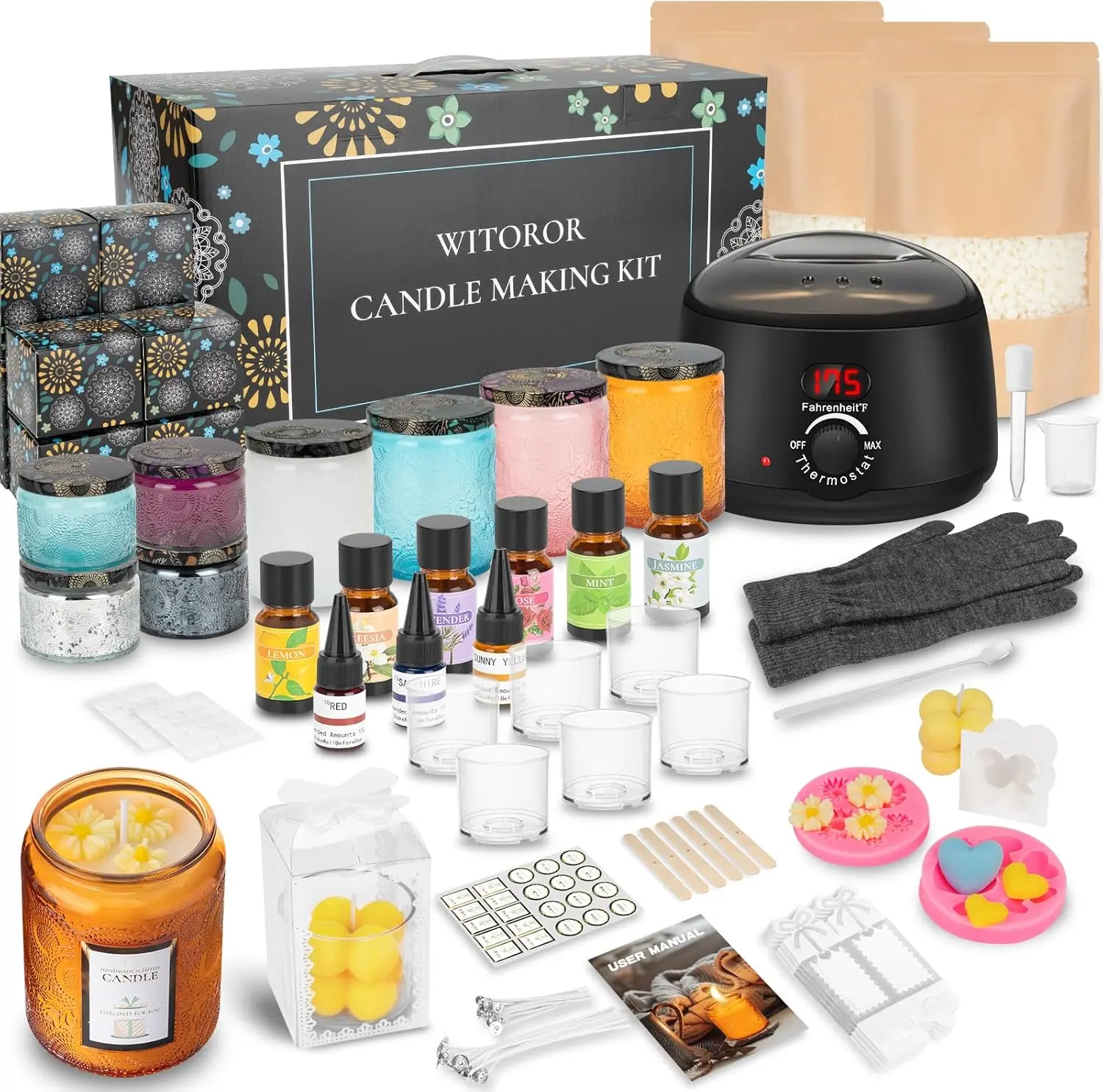 WITOROR Candle Making Kit, Scented Candles Making Kit for Adults DIY | Candles Making Kit Supplies with Digital Soy Wax Melt Warmer Candle Making Complete Kit for Adults Beginners Starters