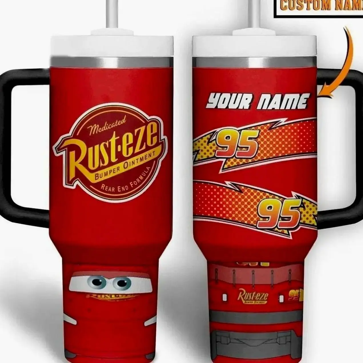Custom Car Tumbler 40Oz, Personalized Tumbler With Handle, Cars Movie Lover Gifts