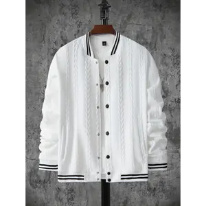 Men's Fashionable Stripe Jacquard Baseball Jacket - Stylish Long Sleeve Coat with Casual Decor, Outdoor Ready, Soft and Breathable Fabric, Versatile for Daily Wear - Perfect for Outdoor Activities and Casual Occasions