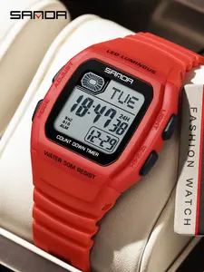 Sanda Sports Digital Watch Square Face Multi-Function Countdown Wristwatch for Men Women Glow-In-The-Dark Casual Electronic Watch