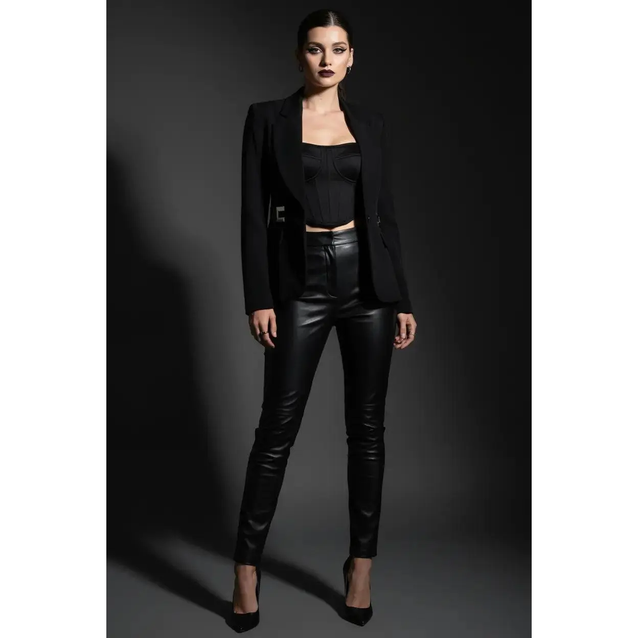 Women's Structured Fitted Long Sleeve Black Blazer with Golden Buttons, Flash Corset Detail, Uniform-Ready, Suit, Structured Design, Blazer Style, Fashion Week Prep, Business Style, Unapologetic, Classic