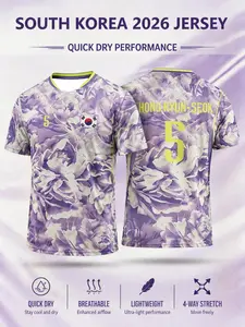 Korean 2026 National Team Soccer Jersey, Peony Print T-Shirt, Men's Special Edition Sports Gear, Moisture-Wicking Athletic Top