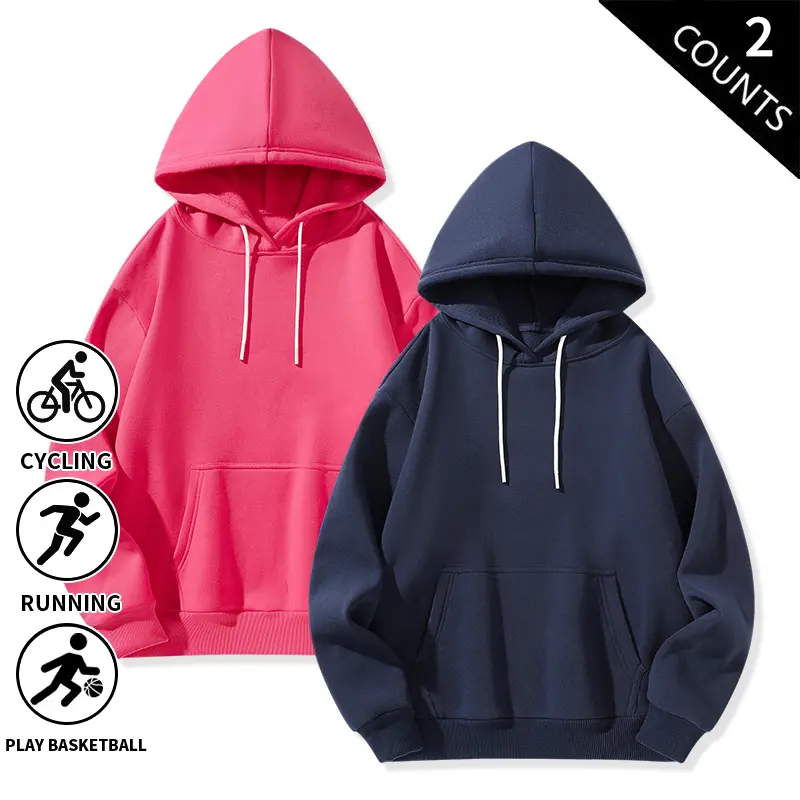 2-Pack Men’s Solid Color Pullover Hoodies, Casual Loose Fit, Long Sleeve Hooded Sweatshirts with Front Pocket, Soft Fleece, Basic Everyday Wear Hoodie Tops for Outdoor Street Daily Outfits