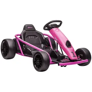 Aosom 24V 8.1 MPH Electric Go Kart, Drift Ride-On Racing Go Kart with 2 Speeds, Slow Start, Music, Horn Honking and Safety Belt, for 8-12 Years Old