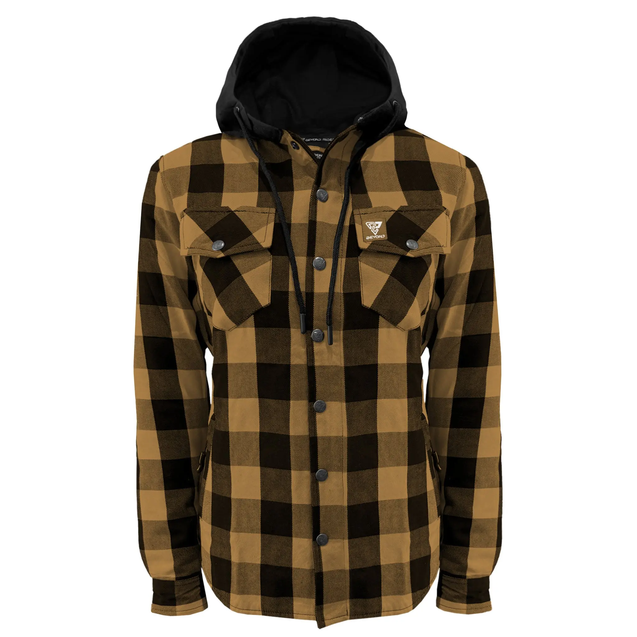 Protective Flannel Hoodie for Women - Camel and Black Checkered