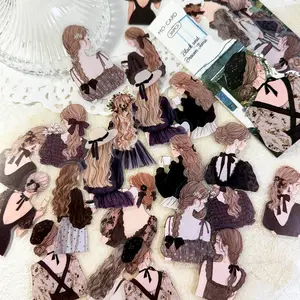 Vintage Beauty Girl Backdrop Art Stickers Pack of 30, Handmade DIY Scrapbook Decoration, Perfect for Album & Journaling Supplies