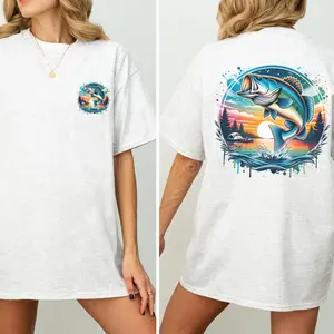 Vintage Fishing Shirt, Outdoors Life T-Shirt, Simply Printed Graphic Shirt, Daily Casual Cotton Womenswear
