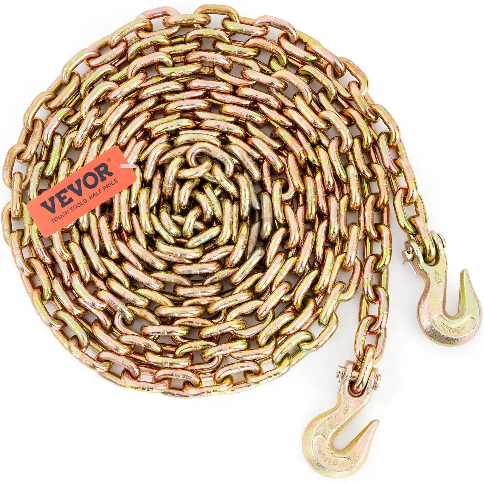 【Summerfinds】VEVOR Transport Binder Chain,  7100 lbs Working Load Limit, 3/8'' x 20' G80 Tow Chain Tie Down with Grab Hooks, DOT Certified, Galvanized Coating Manganese Steel for Dock Factory Construction Site