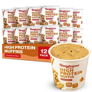 Bootylicious High-Protein Muffin Mix - Cinnamon Bun Flavor - 25g Protein, 7g Net Carbs - 12-Pack - Microwaveable & Healthy eating Snack