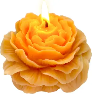 Light-Orange Peony Flower Shape Candles for Women - Aromatic Pastel Aesthetic Candle with Jasmine Fragrance - Christmas Gift for Friends Colleagues and Classmates (3 inch)