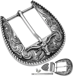 3Pcs Western Replacement Belt Buckles 1.5"(38mm) LongHorn Bull Single Prong Buckle Cowboy Rodeo Belt Accessory for Men Women