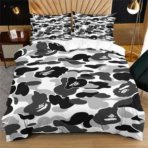 Ape head camouflage print pattern duvet cover, cute adult bedroom decoration gift, including 1 bed duvet cover and 1 or 2 pillowcases without duvet core and pillow core