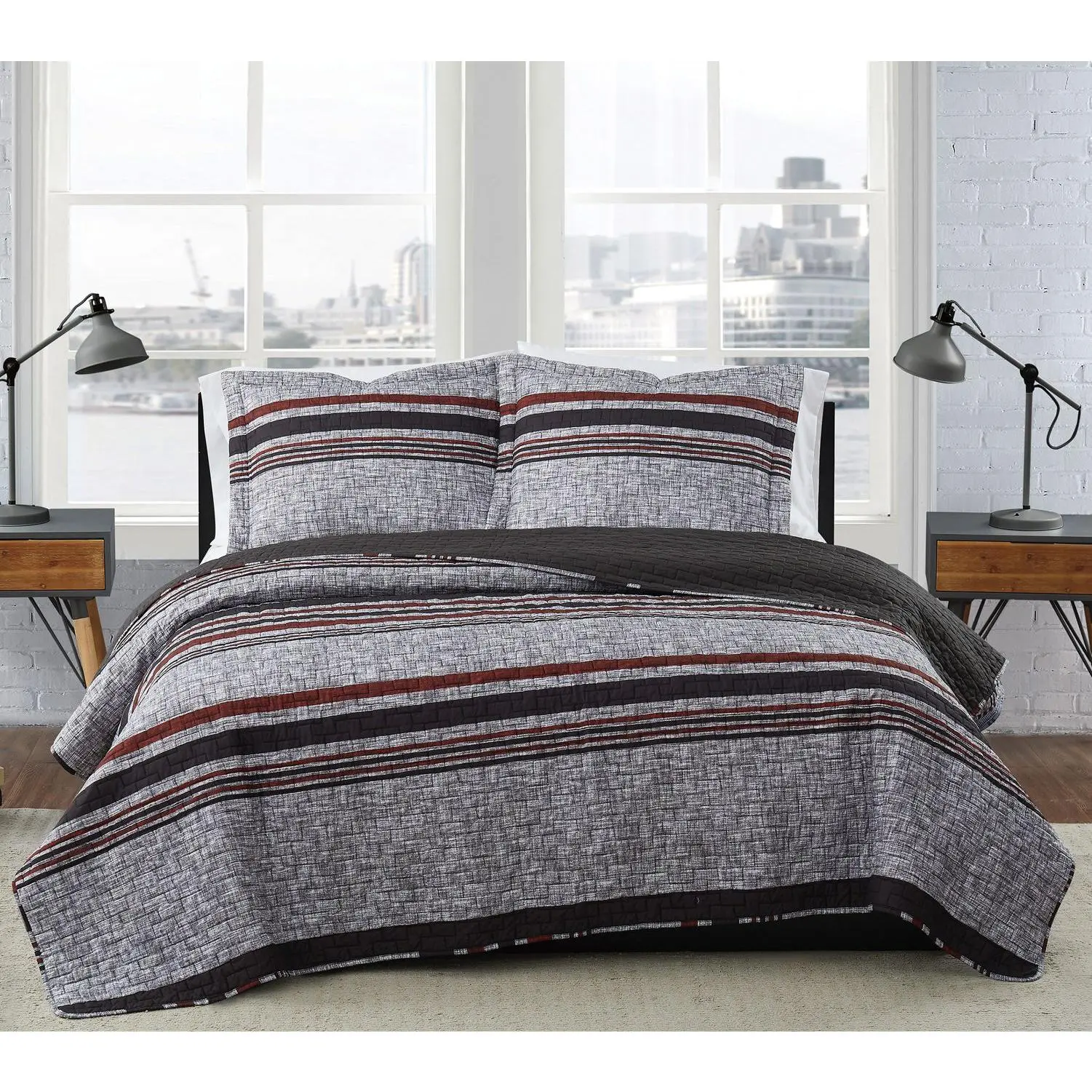 London Fog Warren Stripe King 3-Piece Quilt Set