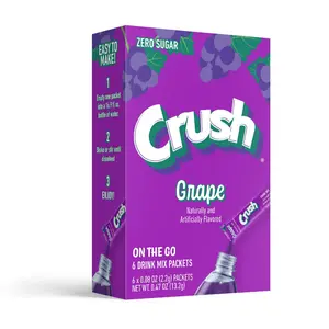 3x Crush Grape On The Go Flavoring Powder - Tasty Grape Drink Mix for Hydration 12 Servings