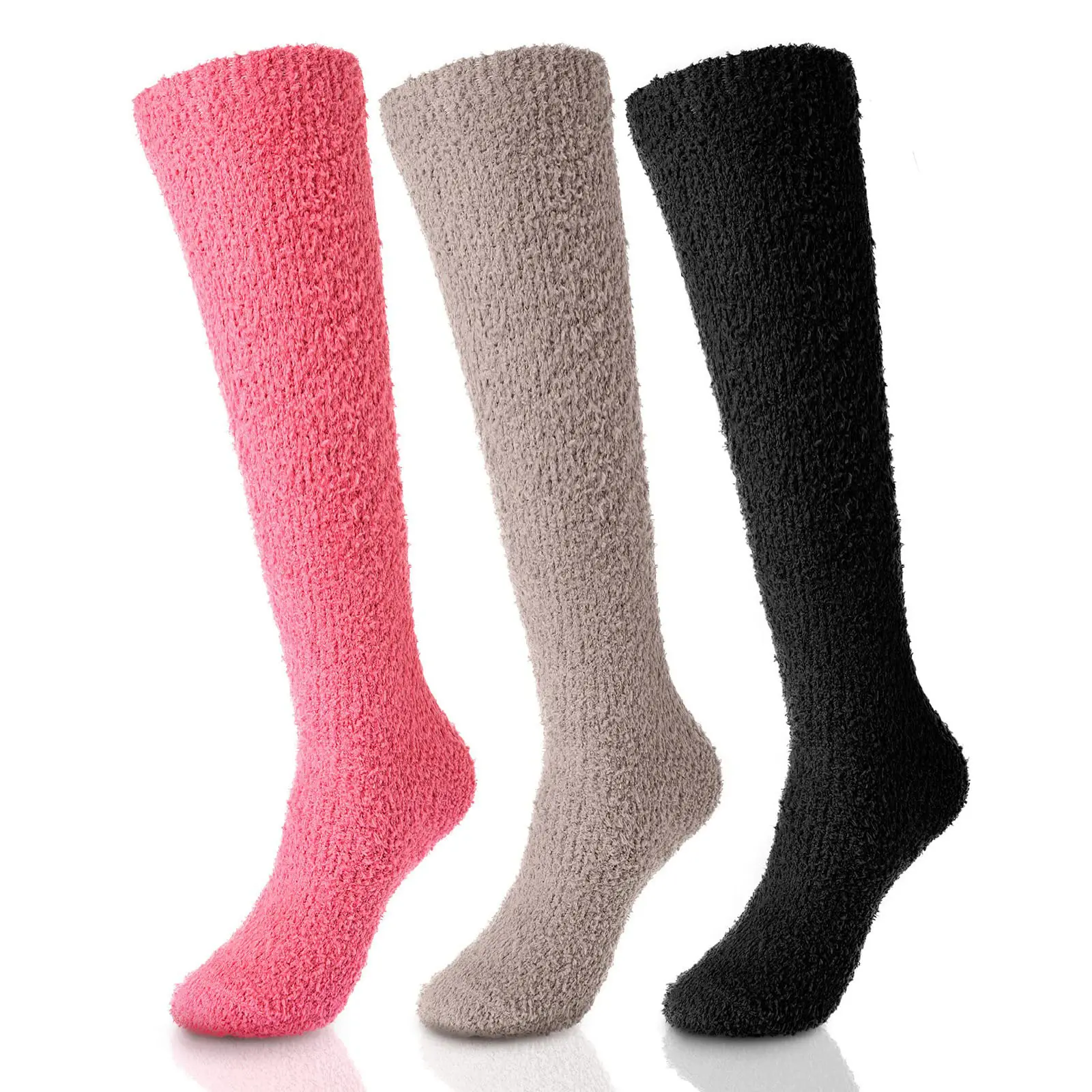 3pcs-coral fleece over - the - knee stockings