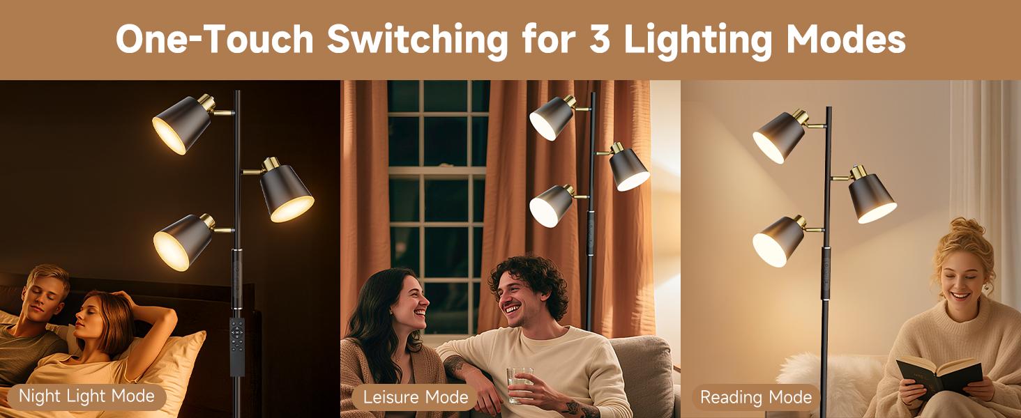 LED Tree Floor Lamp, 2500LM Super Bright Standing Lamp with Remote & Touch Control, 4 Color Temperatures, 3 Rotatable Lights, Modern Dimmable Floor Lamps for Living Room Bedroom Office