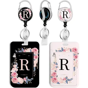 2 Pack A-Z Letter ID Badge Holder with Clip Badge Reels Retractable Heavy Duty,,ID Holder for School Nurse Office R