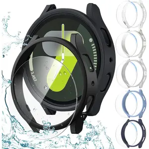 Galaxy Watch 7 44mm screen protector-[6 + 6] pack protective case + tempered glass screen protector full coverage hard pc protective cover HD thin cover for Samsung Galaxy Watch 7 44mm accessories men