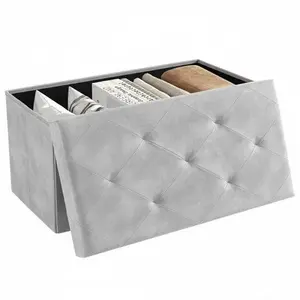 660 lb Capacity Foldable Storage Bench, 42 Gallon Storage Ottoman with Cushioned Seat, Sturdy PVC Bench for Living Room, Bedroom, Entryway(30-43")