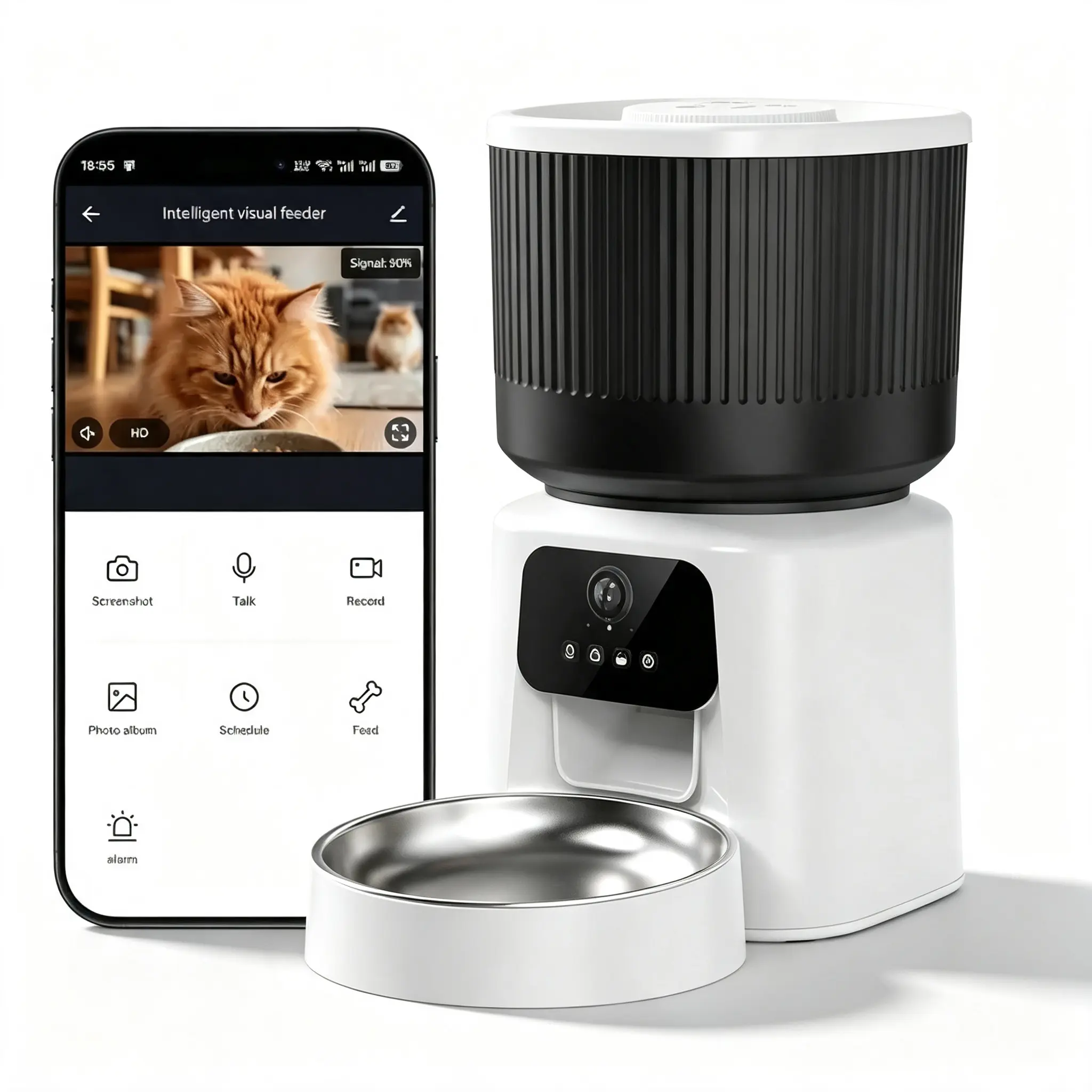 Automatic Cat Feeder with Camera, 5L Timed Cat Food Feeder,2-Way Audio & App Remote Control,Desiccant Bag,Auto Pet Dispenser for Cats and Dogs